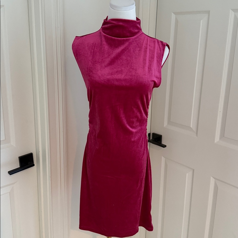 Vici Velvet Sleeveless Dress in Deep Pink